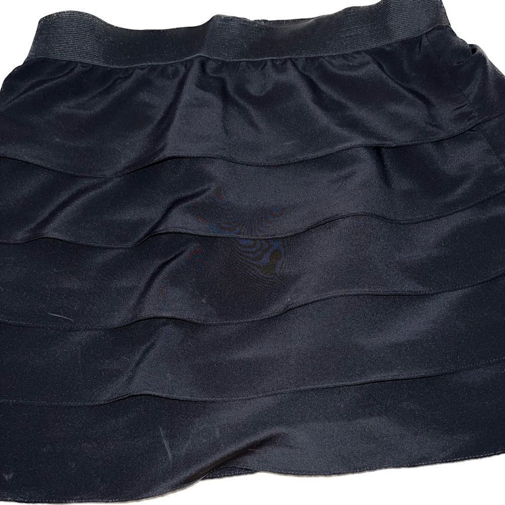 Aqua silky feel ruffled black miniskirt! Worn 1x! - Picture 2 of 5
